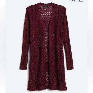 Kinsley Pointelle Lightweight Cardigan by Love Ellie size L Wine NWT